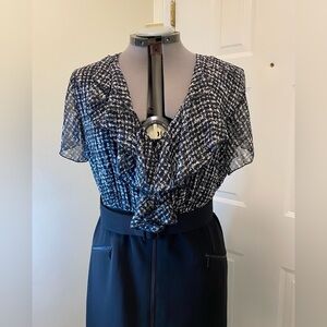 Addition Elle Semi Formal Short Sleeve Semi Sheer Top V-neck belted dress 1X